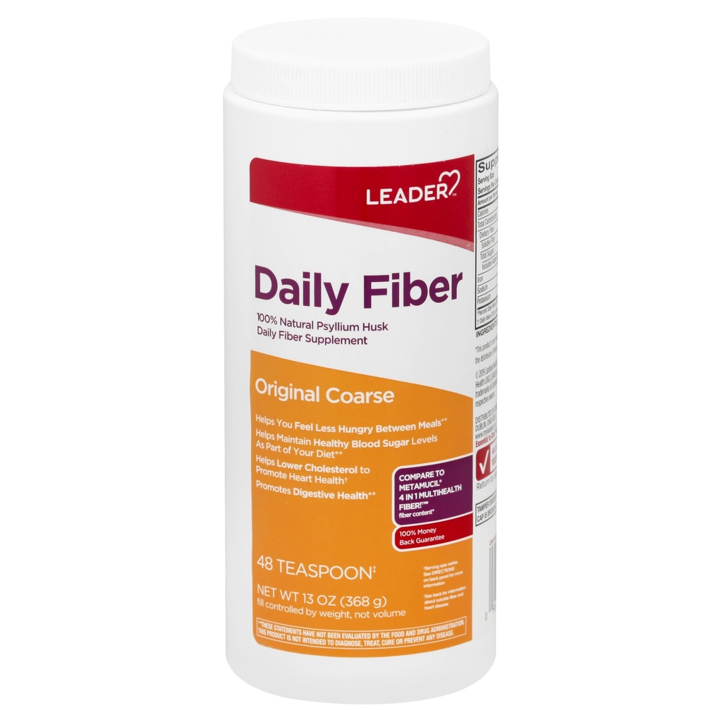 Leader Psyllium Husk Pulver-Ergänzung 4-in-1 Faser für Verdauungs-Gesundheit, Pflanzen basiert 100% natürliche Psyllium Husk Tagesfaser, Glutenfrei, Non-GMO, Vergleichen Sie mit Meta-Mucil Multihealth (13 OZ)
