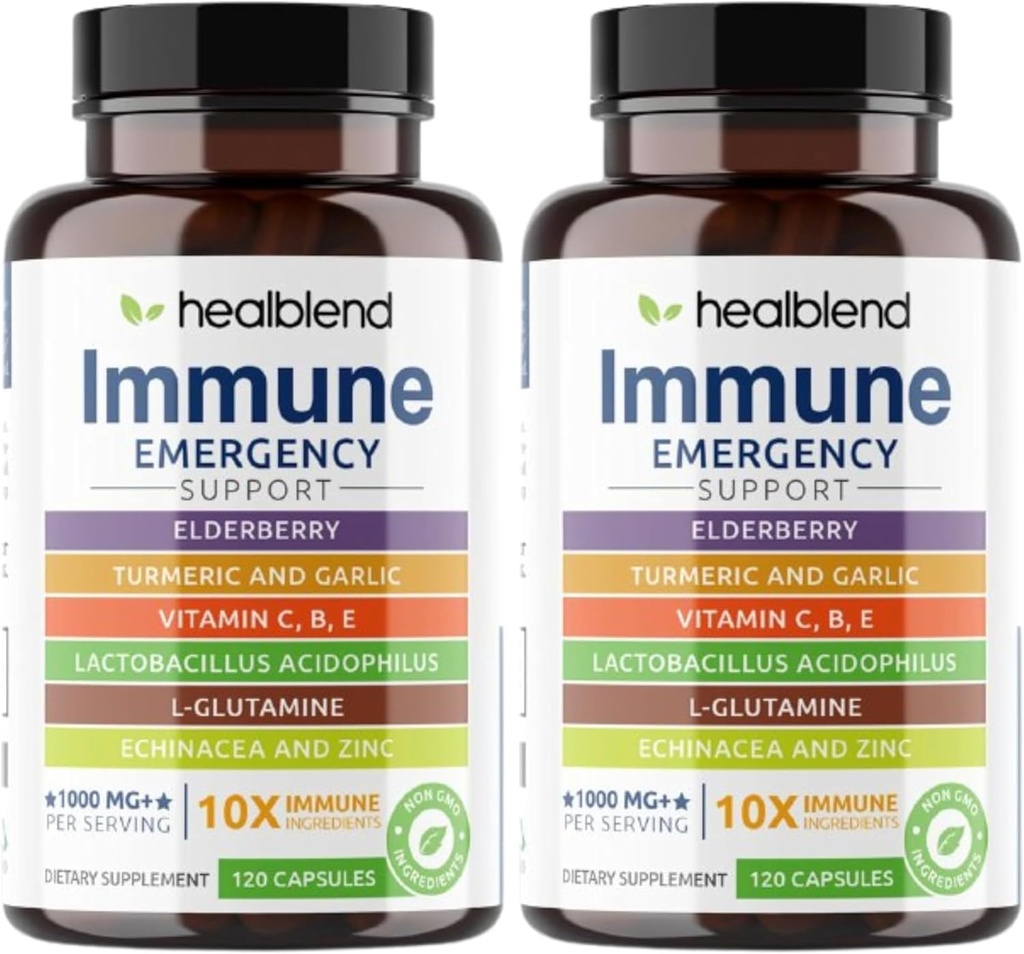 healblend 10 in 1 Immununterstützungsergänzung Booster mit Elderberry, Zink, Echinacea, Turmeric, Lactobacillus Acidophilus, für Erwachsene (2 Pack)