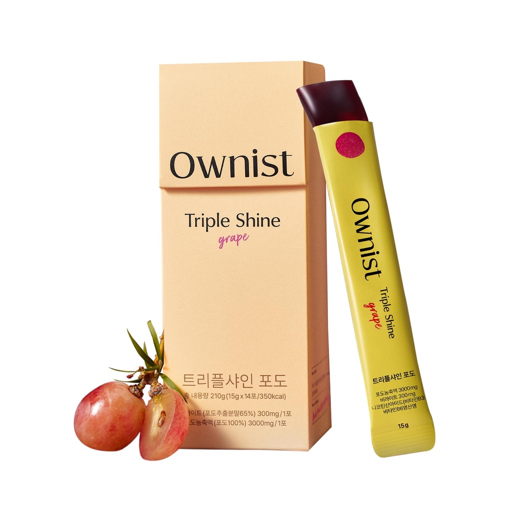 Ownist Triple Shine Grape Jelly On-The-Go - Targets Dark Spots & Skin Brightening, Enthält BelightTM, Vitamine B, C - 14 Stick Packs