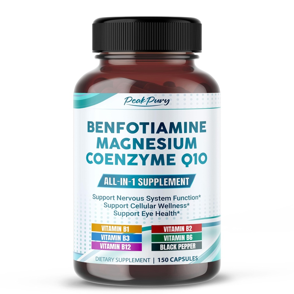Benfotiamin mit Magnesium & Coenzym Q10 - unterstützt Nerve Health, Cellular Wellness & Eye Health - Made in USA- 150 Kapseln