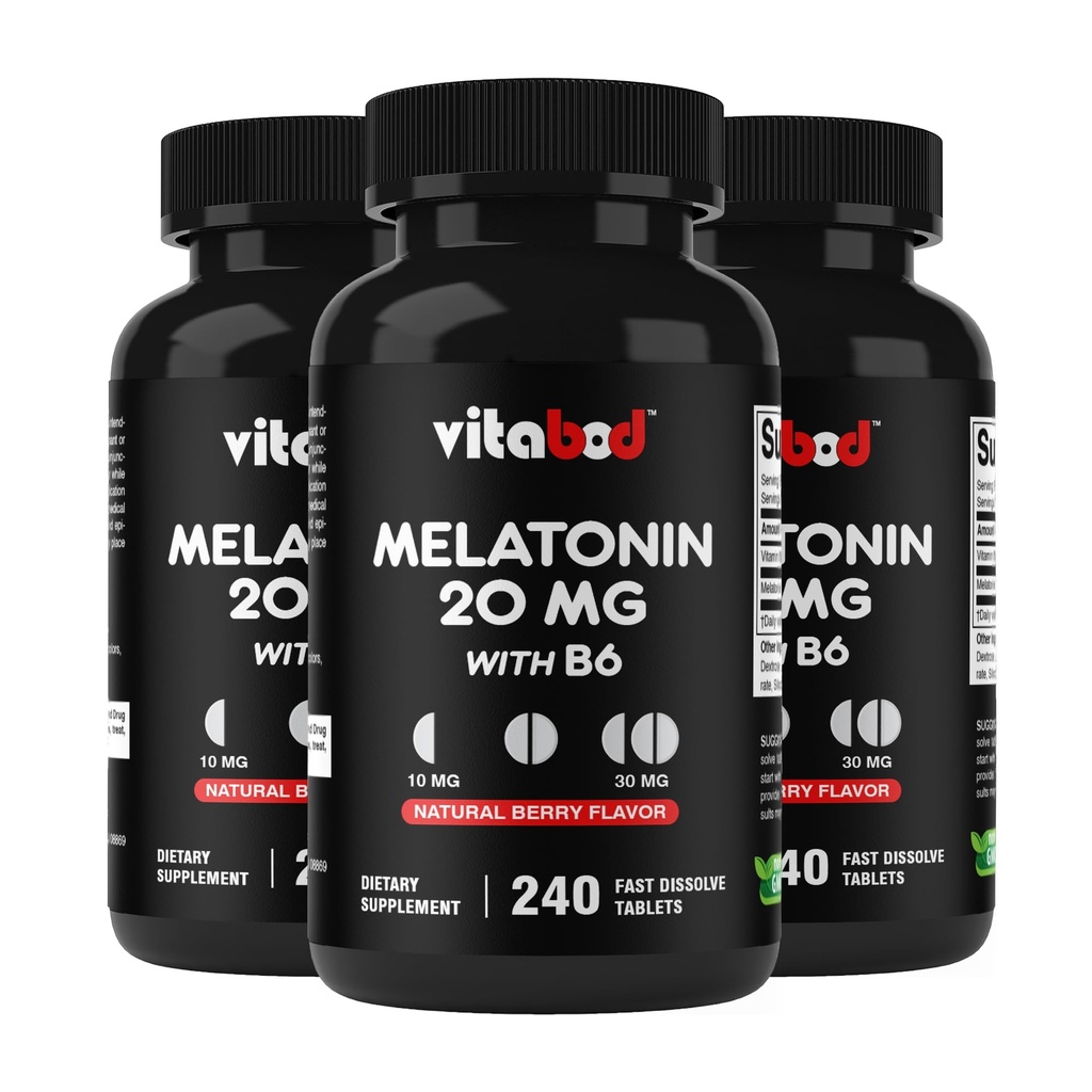 Melatonine 20 mg - 240 comprimés à solution rapide - Sans médicament - Arôme de baie naturelle - Végétarien, non-OGM, sans gluten 240 Compte (paquet de 3)