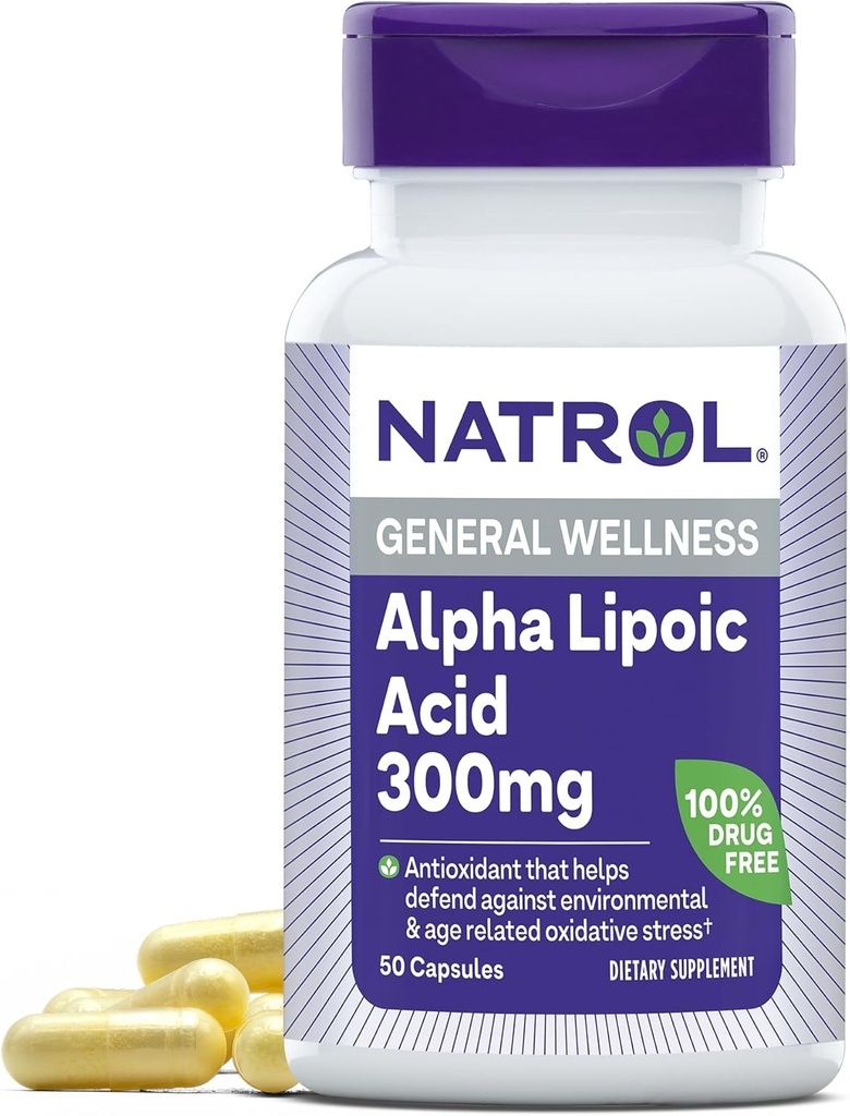 Natrol Alpha Lipsäure 300 mg, Nahrungsergänzungsmittel für allgemeine Wellness, 50 Kapseln, 50 Tage Versorgung