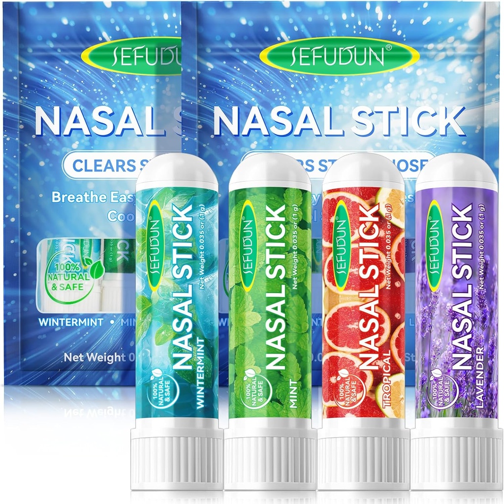 8PCS Nasal Stick,Nasal Inhaler Stick,Inhaler Nasal Stick für Sinus Relief&Vertigo Relief,Aromatherapie Inhalator mit ätherischen Ölen + Menthol (Mint,Wintermint,Tropical,Lavender)