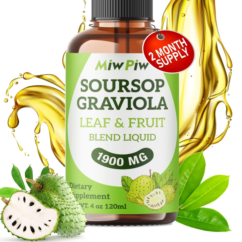 Soursop Liquid Drop 4 Fl oz pour le soutien cellulaire et la régénération, Immune Boost, Relax, foie et sommeil, Soursop Bitters Liquid, Herbal Goodness, Sucre/Gluten Free, Saveur naturelle