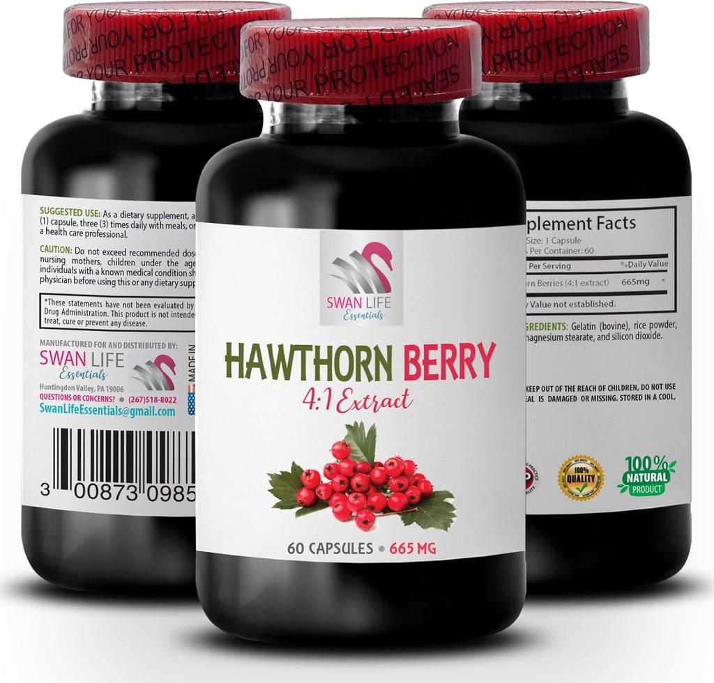 supplément d'extrait d'aubépine - HAWTHORN BERRIES EXTRACT - aubépine antioxydant de baies, capsules d'extrait de baies d'aubépine, poudre d'extrait de baies, énergie de baies sauvages, énergie d'aubépine 1 bouteille 60 capsules