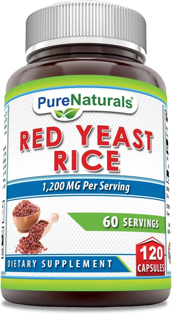 Pure Naturals Red Yeast Rice 1200 Mg pro Servierung, 120 Kapseln Ergänzung | Non-GMO | Gluten Free | Made in USA