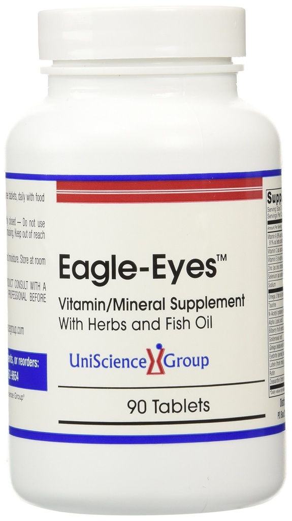 Eagle-Eyes, Vision optimale Santé avec 500 mg Omega 3 Huile de poisson, Lutéine, Zeaxanthin, Extrait de fruits de baies, Vitamines A, C, E, Zinc, NAC, Taurine, 90 comprimés