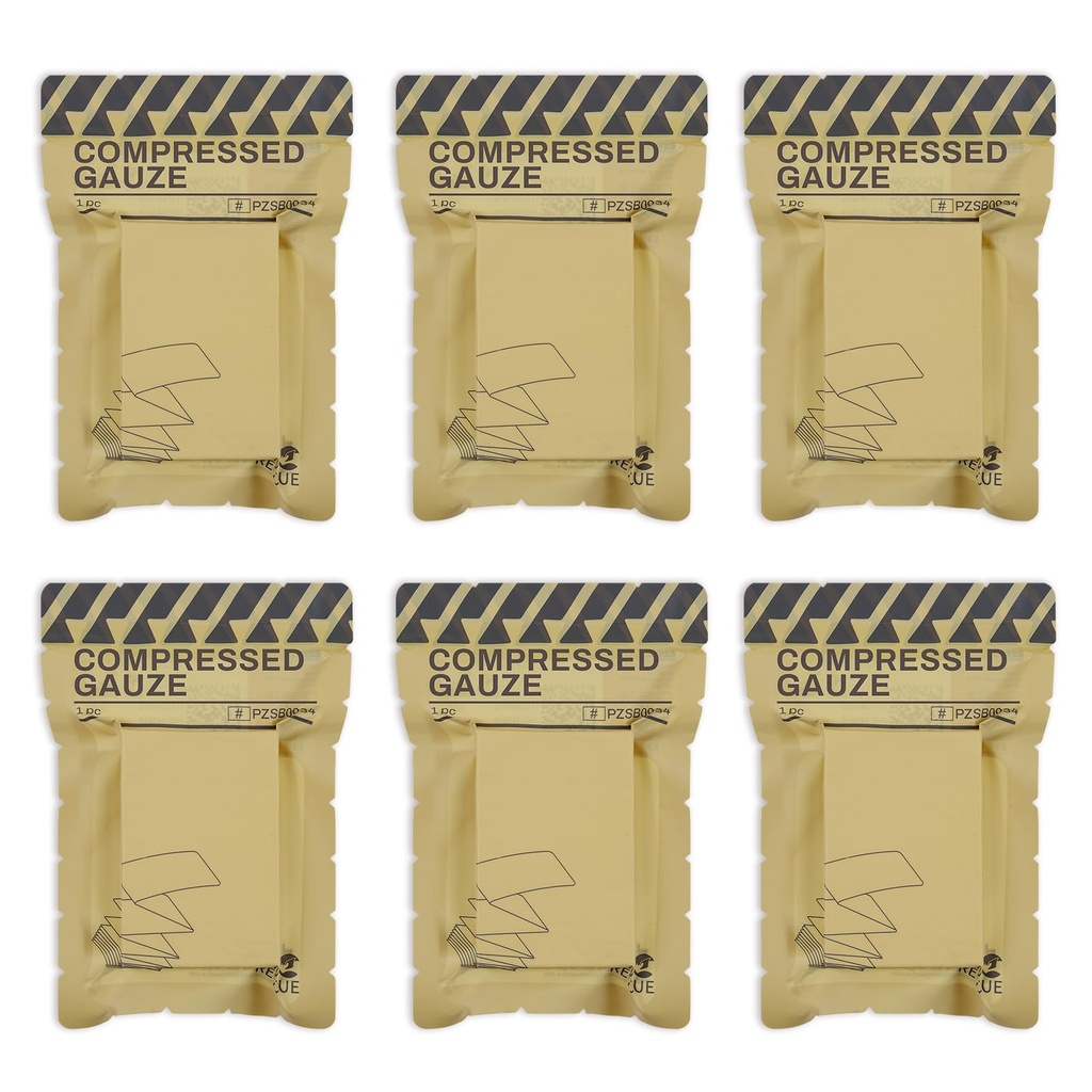 RHINO RESCUE Sterilkomprimierte Gauze für Notfall-Gewebe Dressing, Erste Hilfe und Trauma Kit, 6 Pack