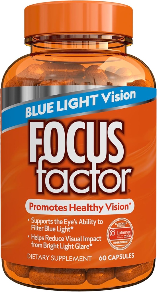 Fokus Faktor Blaulicht Formel (60 Count) - Augen Vitamine mit blauem Licht Filtrationsunterstützung - Lutein und Zeaxanthin Ergänzung mit Vitamin C, Vitamin E, Lutemax 2020® - Förderung der Augengesundheit