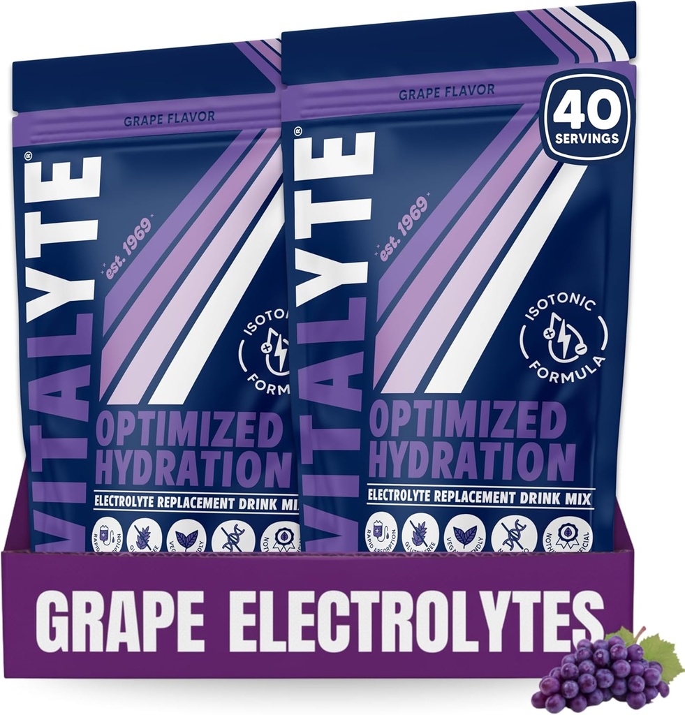 Vitalyte Elektrolyt-Pulver-Getränk-Mischung, Isotonic Elektrolyt Hydration Mix, Gluten Free Post Workout Powder Mix, Packung von 2, 35 Unzen. Jeden, Grape Flavor