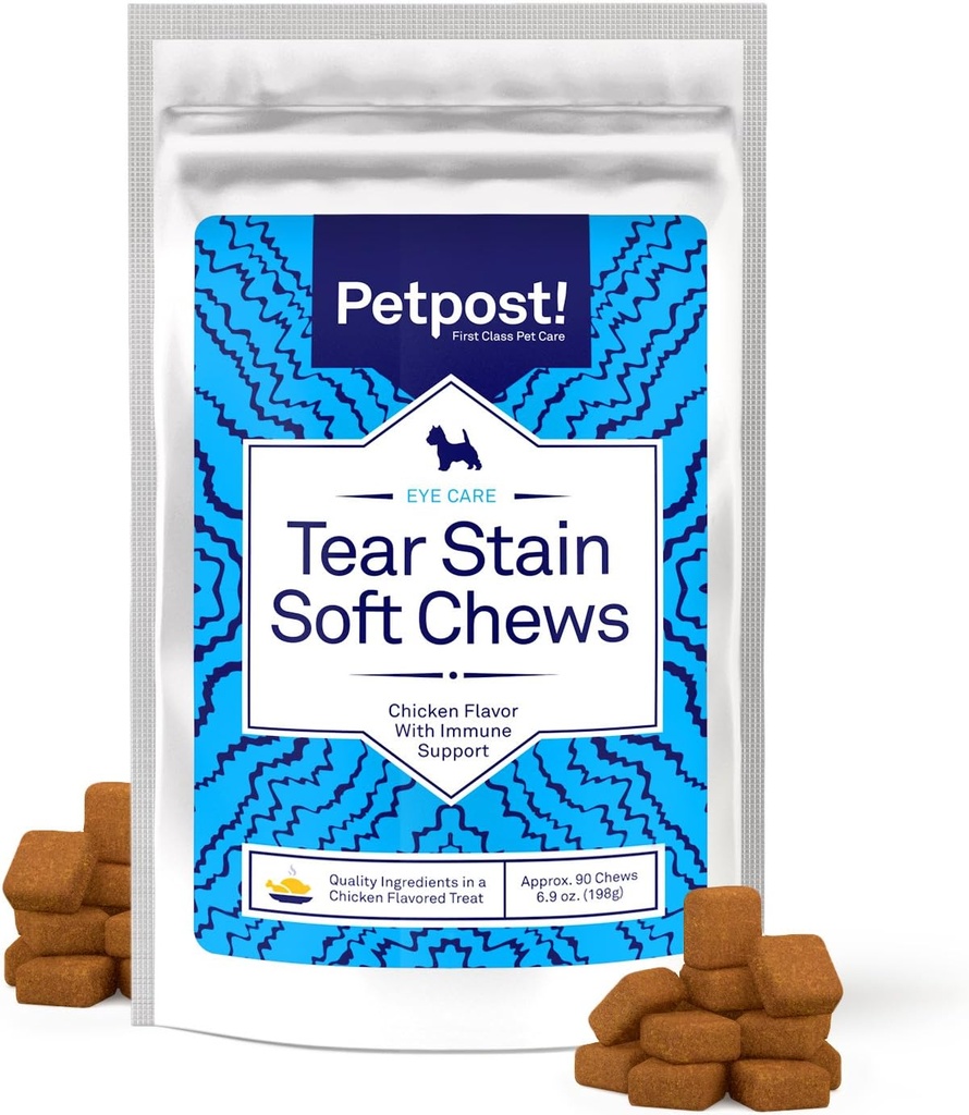 Petpost Tear Stain Remover Weiche Chews für Hunde | 90 Graf Chicken Flavor Hunde Tear Stain Support Supplement | Sanfte Augenpflege für Weiße Hunde & Licht Rassen | Tylosin kostenlos, Made in USA