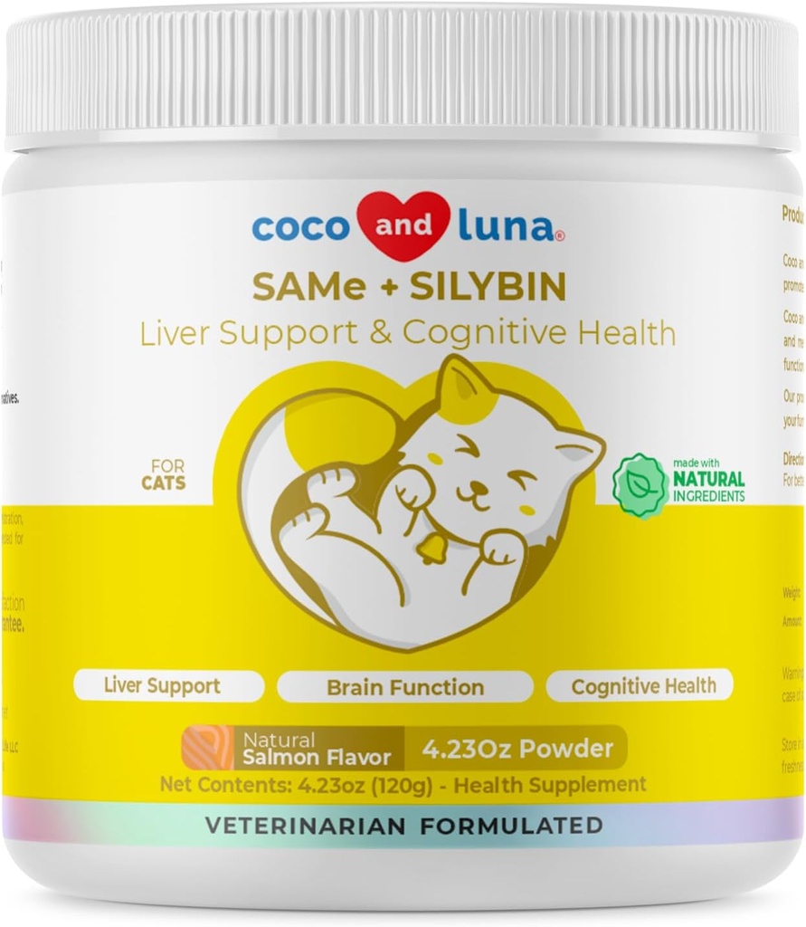 Gleiches und Silybin für Katzen - S-Adenosyl-L-Methionin - 120g Pulver - Leberergänzung - Fördert kognitive und Leberunterstützung
