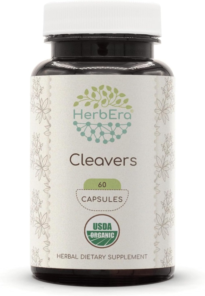 HerbEra Cleavers 60 Kapseln, 400 mg, USDA Organic Cleavers (Galium aparine) Getrocknete Kräuter (60 Kapseln)