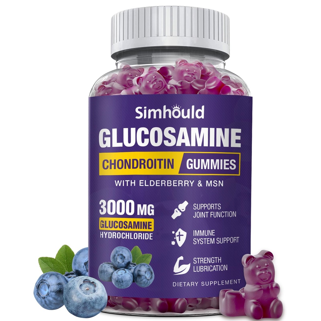Glucosamine Chondroïtine Gommy - 3000MG Supplément de soutien articulaire extra-fort avec MSM & Elderberry, Flexibilité, Antioxydant Immune Gommy Support pour adultes, hommes et femmes