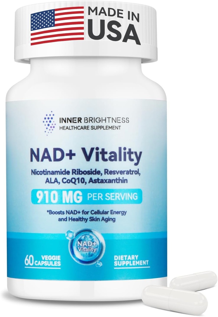 Supplément NAD+ pour les femmes, avec 900MG Nicotinamide Riboside (NR), Resvératrol, CoQ10, acide alpha-lipoïque, Astaxanthine - soutient l'énergie cellulaire et la réparation, le vieillissement en santé - 60 capsules végétariennes
