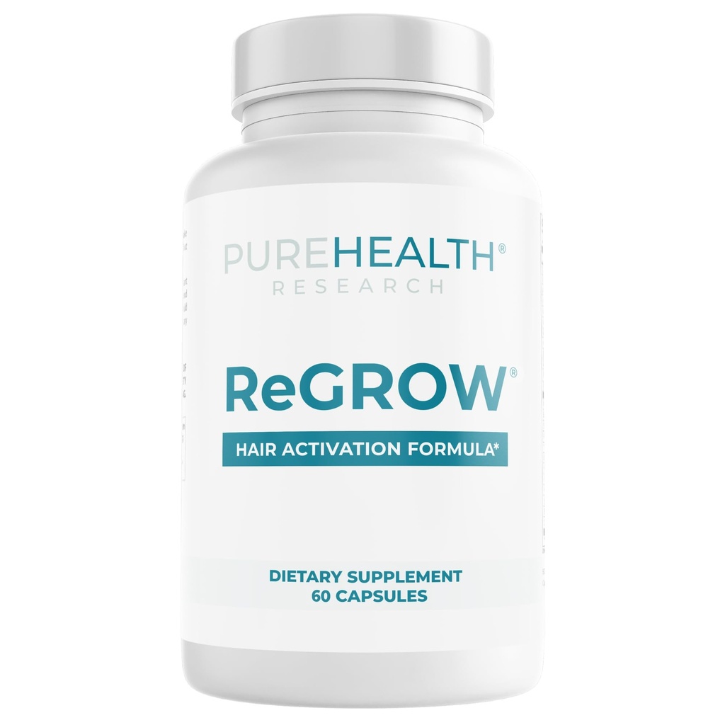 PUREHEALTH RECHERCHE ReGrow - Vitamines de croissance des cheveux - avec Saw Palmetto, Biotine, Collagène, Zinc, Fer, Iodine, Sélénium et plus - Suppléments capillaires pour les femmes et les hommes - 60 Capsules