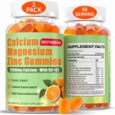 Calcium Magnesium Zink-Gummi für Erwachsene: 1200mg Calcium Citrat 400mg Magnesium-Glycinat mit D3 B12 - Sugar Free High Absorption Supplement für Damen (60 Count(Pack von 2))