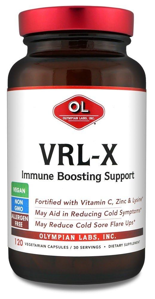 Olympians Labs VRL-X Support immunitaire avancé, vitamine C, zinc et lysine, mai aide au soulagement des plaies froides, 120 capsules