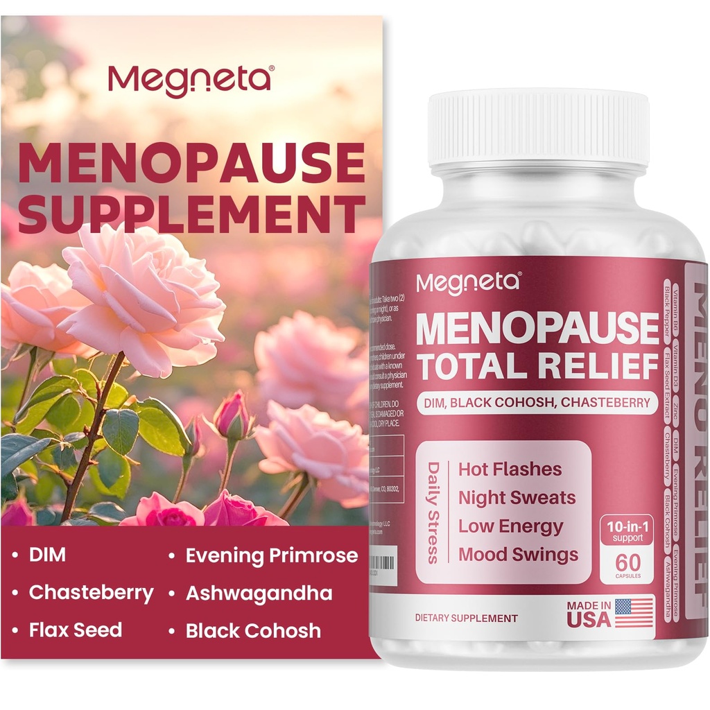 Suppléments de ménopause pour les femmes, soutien Flashs chauds et sueurs de nuit, avec Black Cohosh, DIM & Soir Primrose, Hormonal Balance & Mood Support – 60 Capsules
