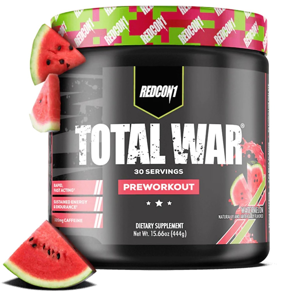 REDCON1 Total War Pre Workout, Watermelon - L Citrulline, Malic Acid, Green Tea Leaf Extract für Pump Boosting Pre Workout für Damen und Herren - 3.2g Beta Alanine, um Auspuff zu reduzieren (30 Portionen)