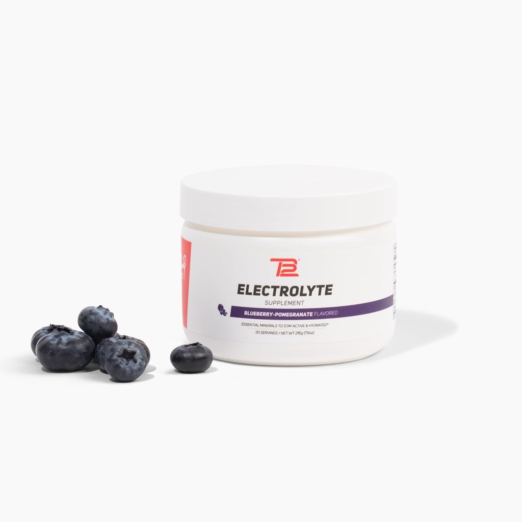 TB12 Poudre d'électrolyte grenade de myrtilles – Poudre d'électrolyte minéral pour une hydratation rapide par Tom Brady - naturel, faible sucre, végétalien, sans gluten, facile à mélanger - 30 portions (1 pot)
