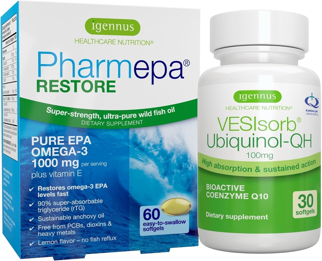 Pharmepa Restore EPA & VESIsorb Ubiquinol-QH CoQ10 Heart Health Bundle, von Igennus