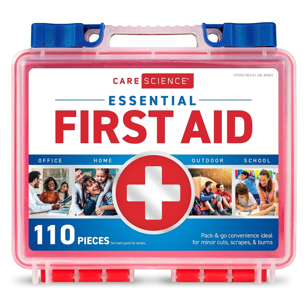 Care Science First Aid Kit, 110 Stück | Professionelle Nutzung für Reisen, Arbeit, Schule, Haus, Auto, Notfall, Überleben, Camping, Wandern und mehr