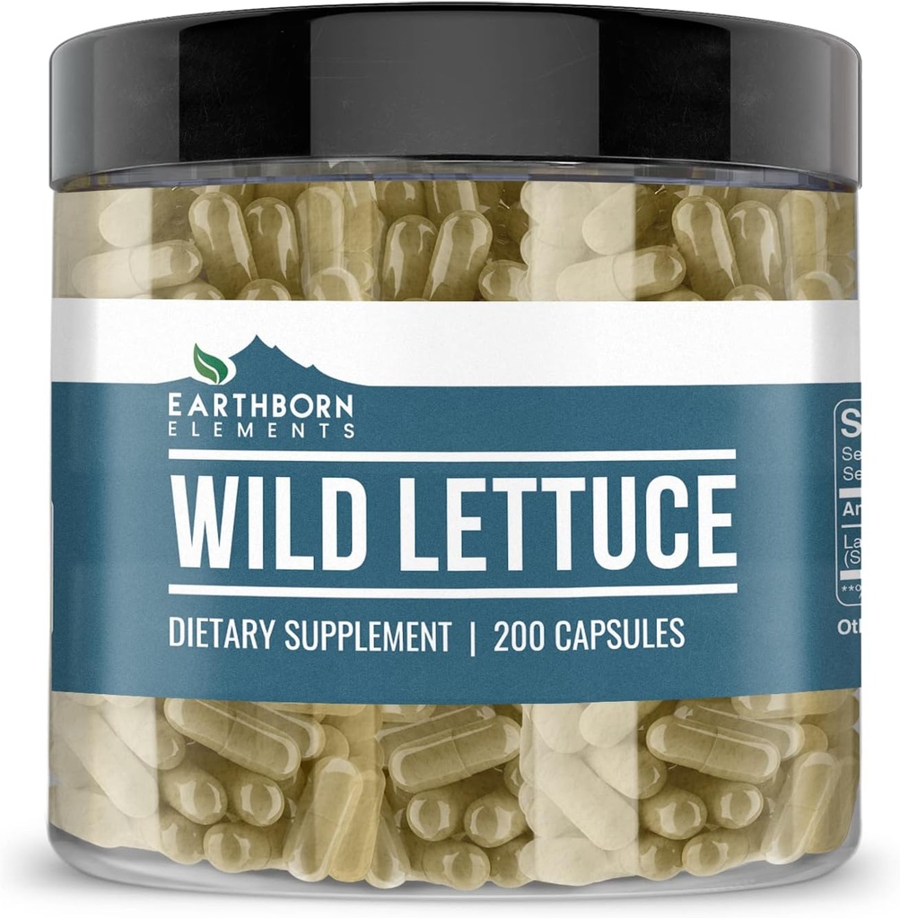 Éléments d'origine terrestre Laitue sauvage 200 Capsules, pures et non diluées, sans additifs