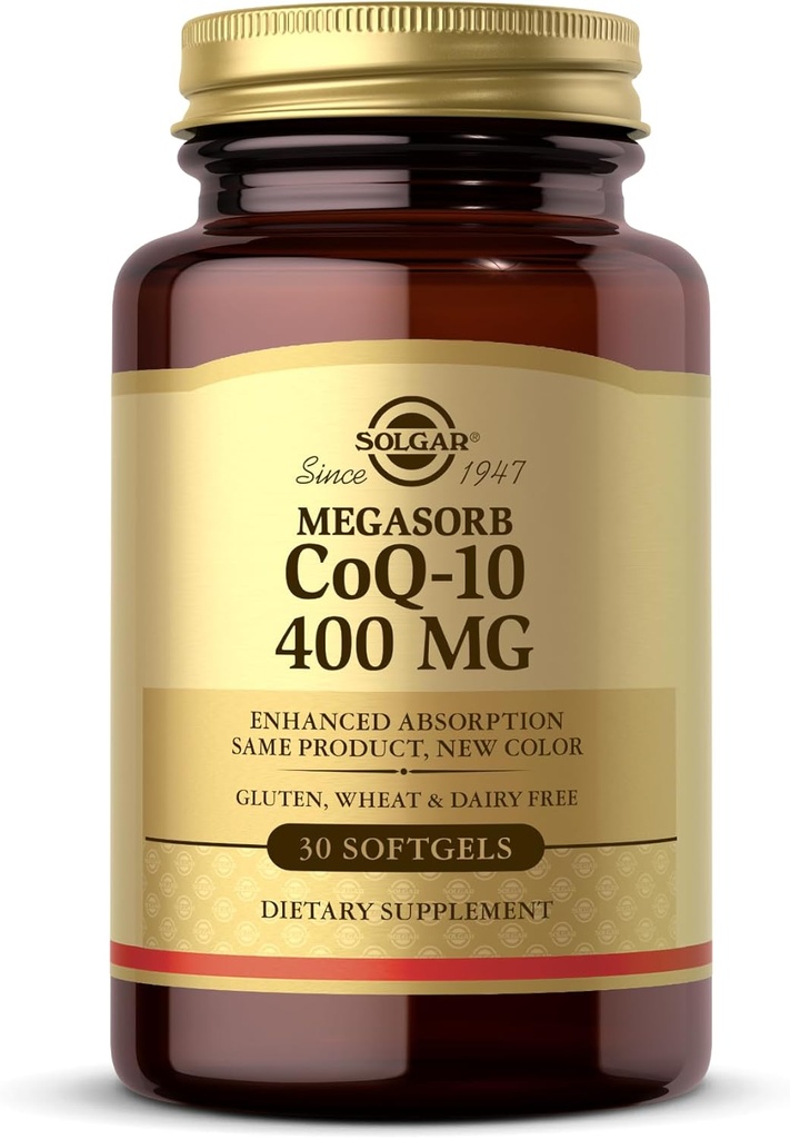 Solgar Megasorb CoQ-10 400 mg, 30 Softgels - Unterstützt Gehirnfunktion - Coenzym Q10 Supplement - Enhanced Absorption - Glutenfrei, Dairy Free - 30 Portionen