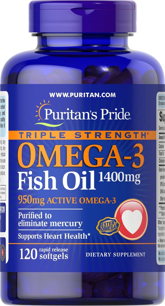 Puritan's Pride Omega-3 Fischöl 1360 mg Softgels, 120 Count