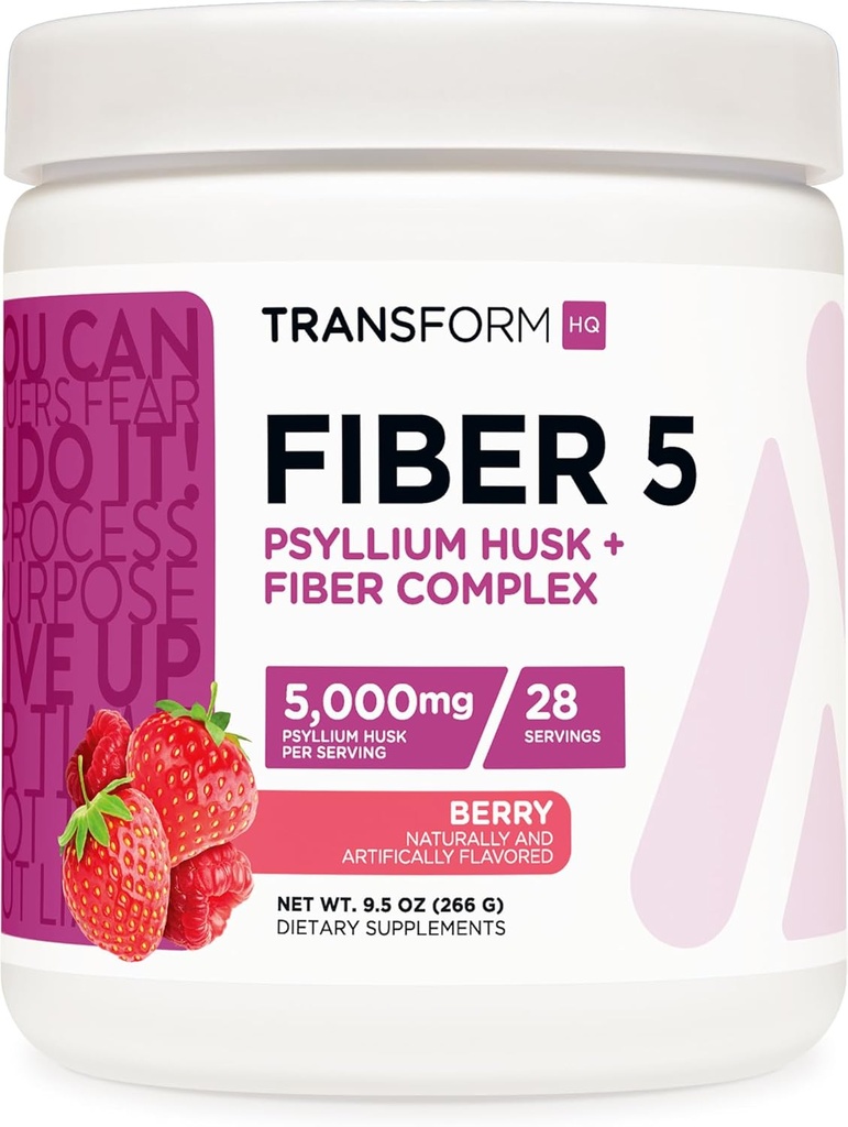 TransformHQ Fiber 5 Psyllium Husk Complex Powder (Berry Flavor) (28 Servierungen) - 5.000mg Psyllium Husk per Servieren - Verdauungsgesundheit, natürliche Ergänzung, lösliche Pflanzenfasermischung