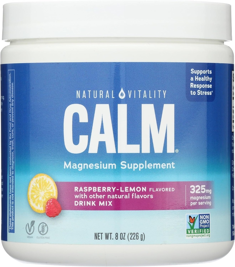 Vitalité naturelle Calme, supplément de magnésium, poudre de mélange anti-stress, original, citron framboise - 8 once (paquetage mai Vary)