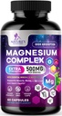 Magnesium Complex Supplement - Magnesium 500 mg Per Serving - 4 in 1 High Absorption Blend - 100% Chelated Magnesium Glycinate with Malate, Citrate & Oxide - Vegan Complex - USA Bottled - 60 Capsules