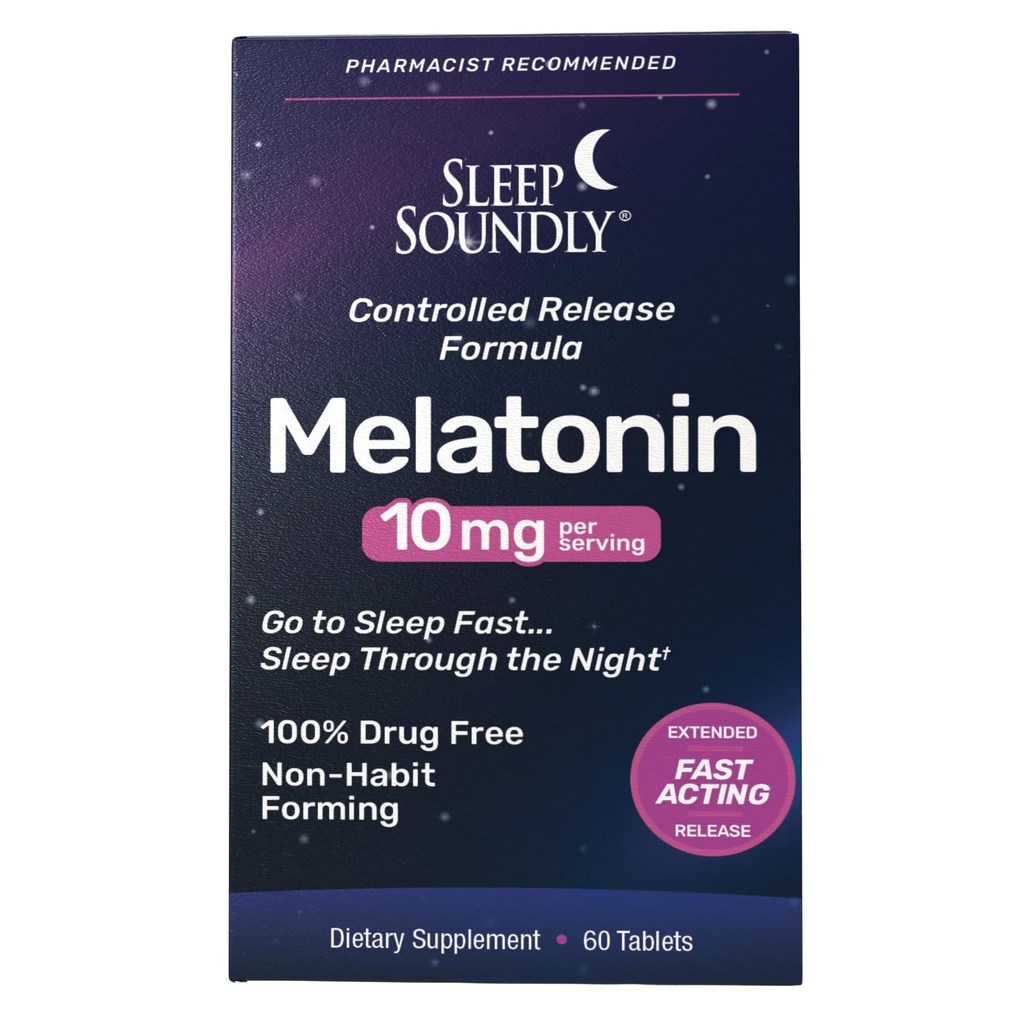 Dormez sainement Mélatonine 10mg, Agissant rapidement, Formule de sommeil à libération prolongée, 60 portions, Bleu