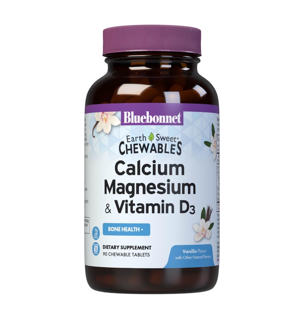 Bluebonnet Nutrition Calcium Magnésium Plus Vitamine D3 Truffe de terre, Bone Health & Muscle Relaxation, Sans soja, Sans gluten, Certifié Casher, Sans lait, 90 comprimés à croquer aromatisés Vanilla