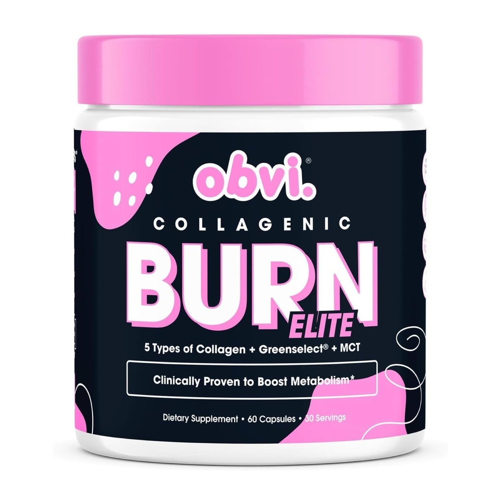 Obvi Burn Elite | Unterstützt Metabolismus Boost, Energie und Fokus | Ergänzung mit Collagen und grünem Tee | Unterstützt gesundes Haar, Haut, Nägel und Gelenke | 60 Kapseln, 30 Servierungen