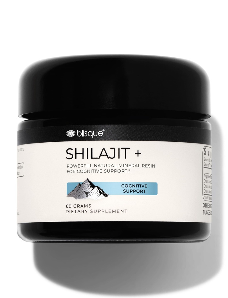 Blisque - Pure Himalayan Organic Shilajit Resin Supplement | für kognitive Unterstützung | mit Organic Bacopa und Gotu Kola | Authentic und Natural | 60 Gramm