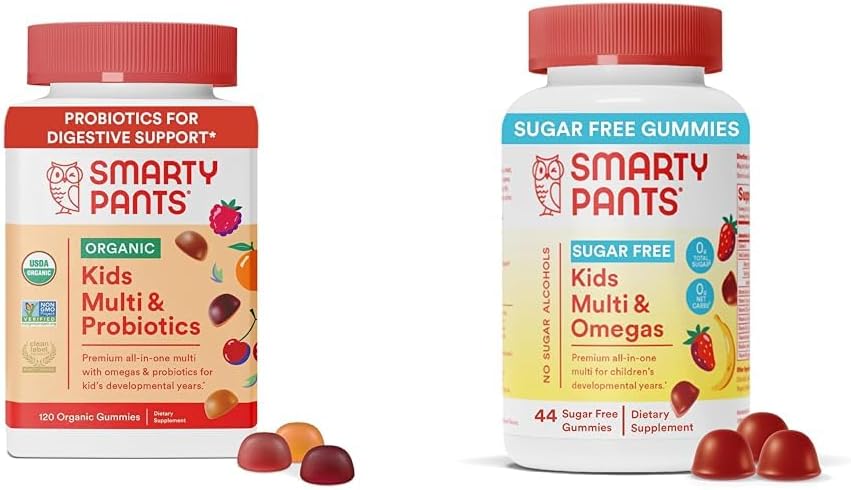 SmartyPants Kids Multivitamin Gummie Bundle: Bio Probiotika, Omega 3, Vitamine D3, C, B12, B6, A, K & Zink Immununterstützung, Zuckerfreie Erdbeer Banana, 164 Zähler