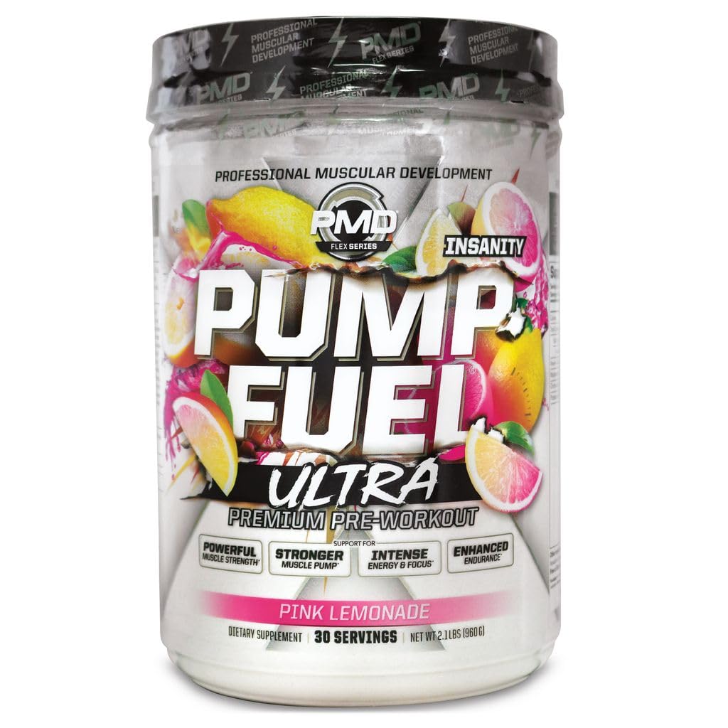 PMD Sports Pump Fuel Ultra Insanity - Premium Pre Workout Powder & Muskelpumpe, Großer Fokus, Endurance & Recovery, Premium Creatine, Arginine & Beta Alanine - Pink Lemonade (30 Portionen)