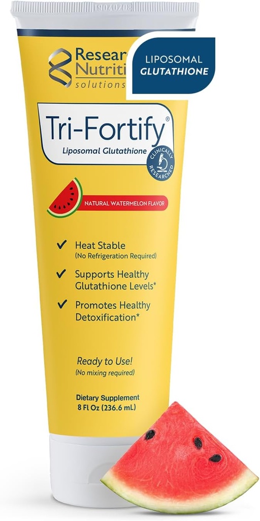 Researched Nutritonals Tri-Fortify Liposomal Glutathione Supplement Liquid Gel - Clinically Researched Detox & Immune System Support, Antioxidant - Superior Absorption - Watermelon, 8 Fl Oz