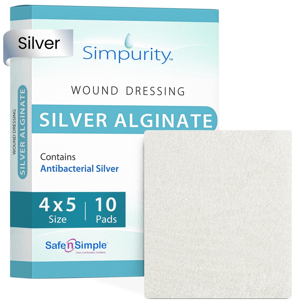 Silber Kalzium Alginat Wound Dressing - Simpurity - 4"x 5" Individuelle Dicke Pads - Silber Dressing für Wund Pflege - Nicht-Stick sterile Kalzium Alginat Pads - Safe n' einfache Wund Pflege Produkte