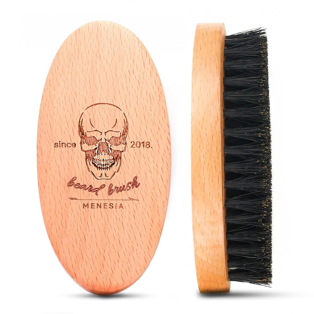 Boar Bristle Hair Beard Brush für Herren, Pocket Travel Herren Wooden Small Soft Beard Brush (Skull)