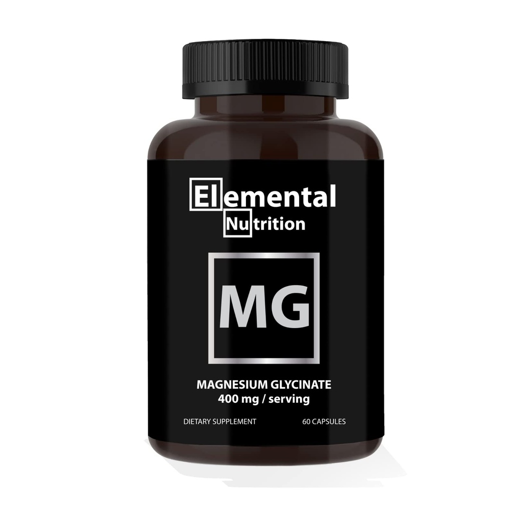 Magnésium Glycinate - 400 mg par gélule, Magnésium pur avec taille de service 2, portion par récipient 30, complexe avec Glycine pour absorption maximale dans un pot noir