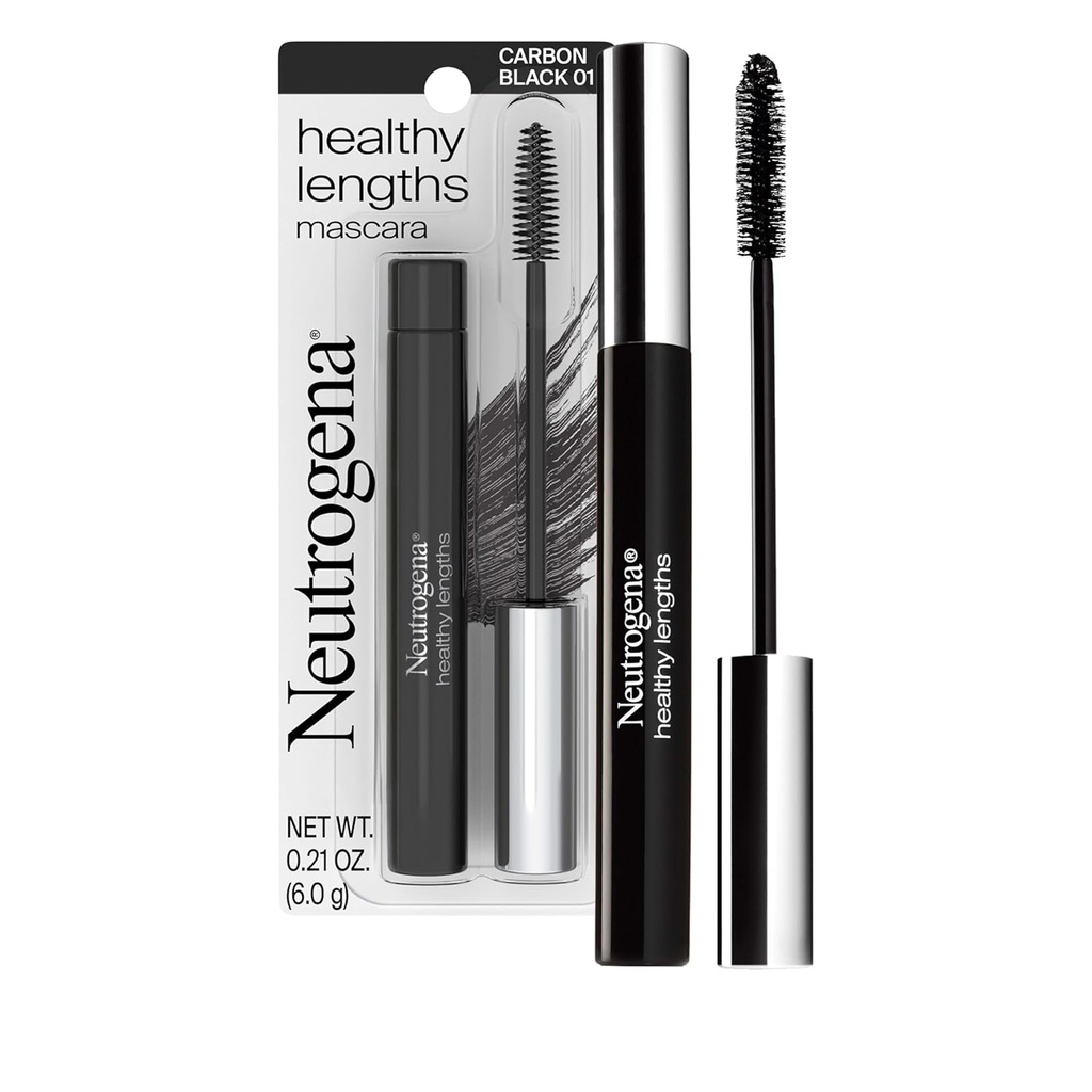Neutrogena Gesunde Längen Mascara - mit Vitamin E & Olivenöl, Verlängerung Formel erweitert den Look Ihrer Lashes bis zu 100% ohne Klumpen, Flaking oder Smudging, Carbon Black 0,21 oz