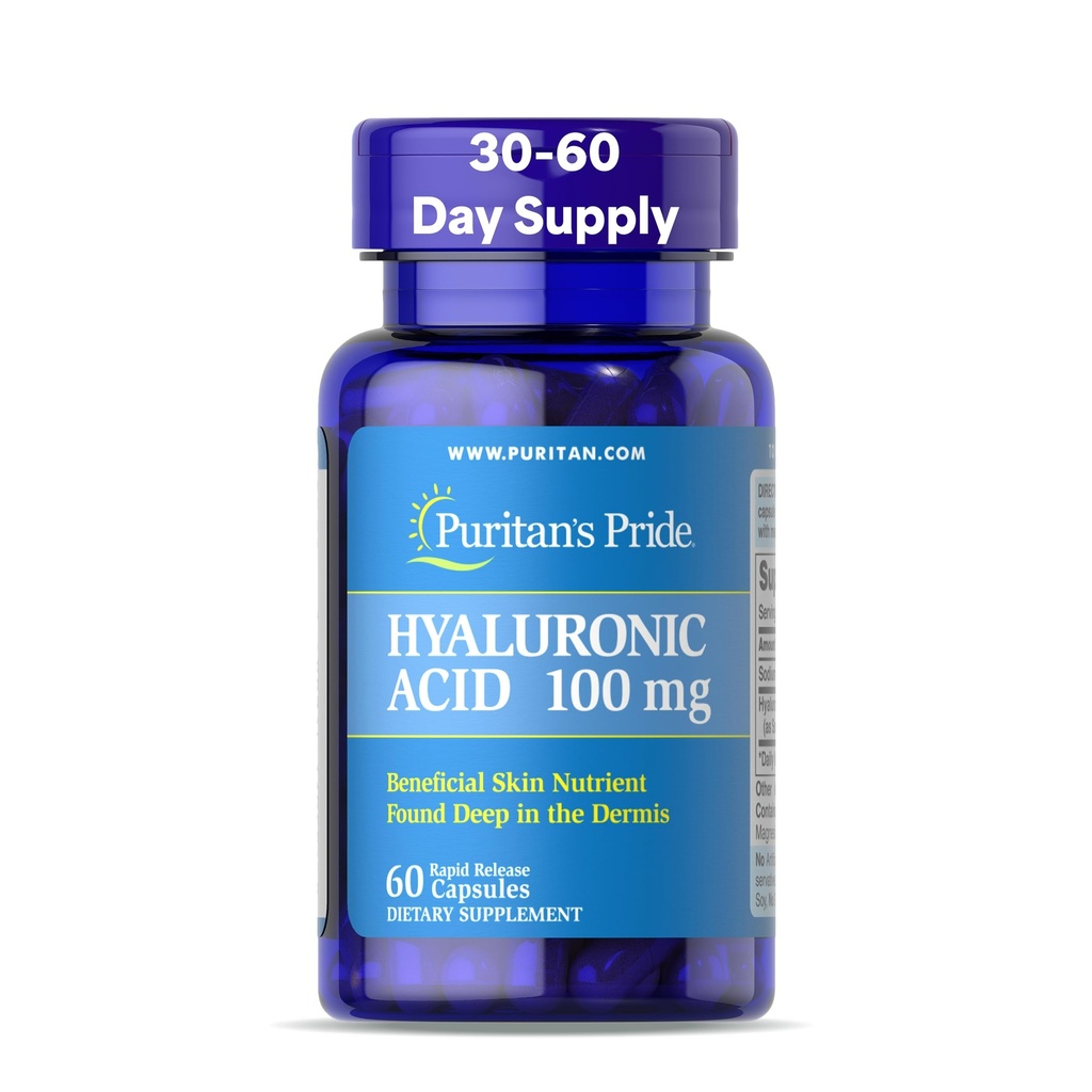 Puritans Pride Hyaluronsäure 100mg, Nahrungsergänzung für Hauthydratisierung, 60 Rapid Release Capsules