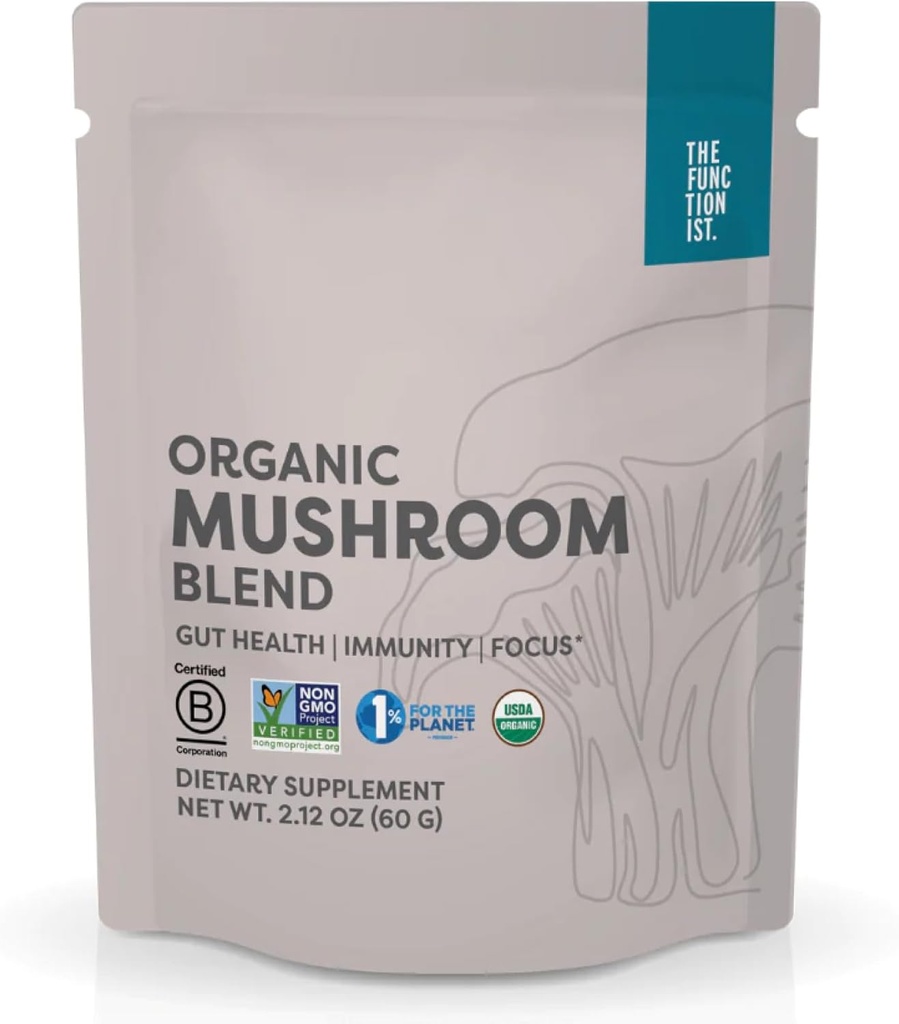The Functionist Organic Mushroom Blend | Organic Mushroom Supplement Powder | 10 Mushroom Mix | Leistungsstarkes Gut, Energy Mushroom Complex | Premium Mushroom Drink Powder - Vegan, Kosher, 2.12 Oz