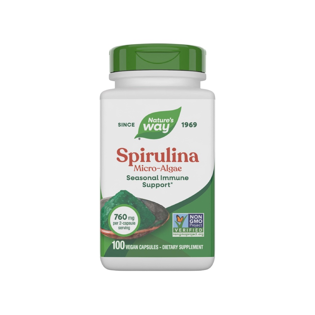 Nature's Way Spirulina Mikroalgen, saisonale Immununterstützung*, Quelle von Vitamin A (Beta-Carotin), 760 mg pro Portion, 100 vegane Kapseln (Verpackung kann variieren)