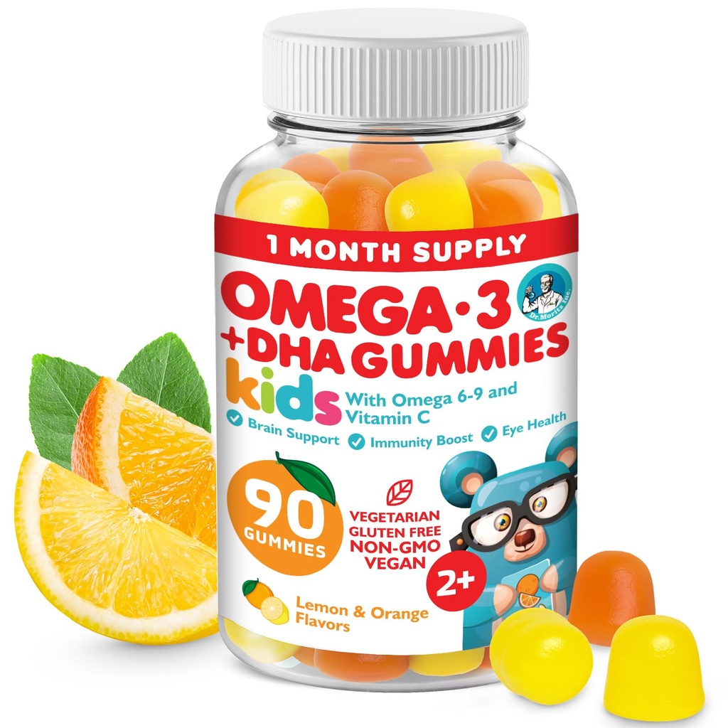 DR. MORITZ Vegan Omega 3 Gummie für Kinder und Kleinkinder (90 Count), Omega 3 Kindergummis für Gehirn und Herzgesundheit, kein Fischöl und glutenfrei