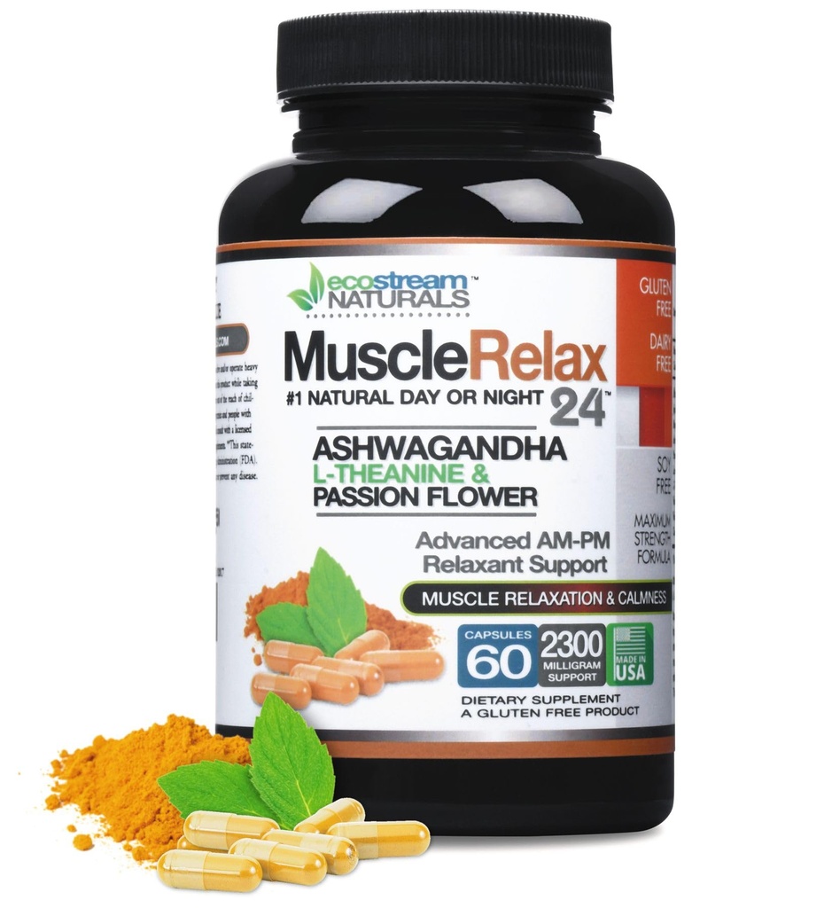 Relaxant - Muscle Relax 24/7 - Large 2.300 Milligram Day/Night Use Capsules Maximum Strength Support - mit Valerian, Passion Flower, Magnesium