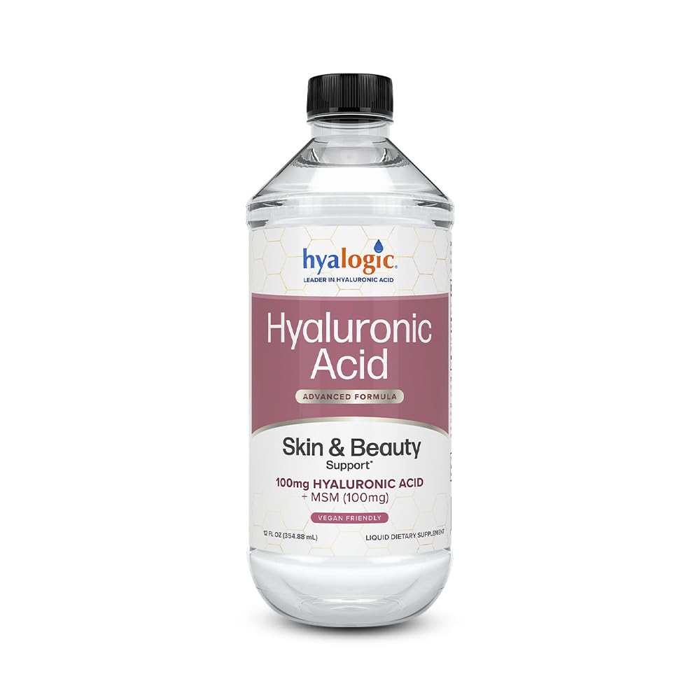Supplément Hyalogic Liquid Hyaluronique Acid - Support cutané ingérable avec 100mg HA et 100mg MSM - Hydratation naturelle pour le visage, les yeux et les lèvres - Formule de poids moléculaire élevé - 12 oz